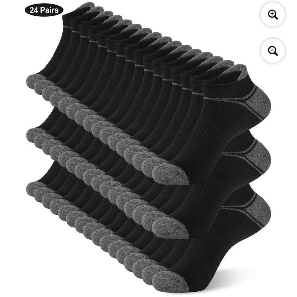 Amazon 24 pairs Men's cushioned athletic ankle low cut Socks black gray sz 10-13